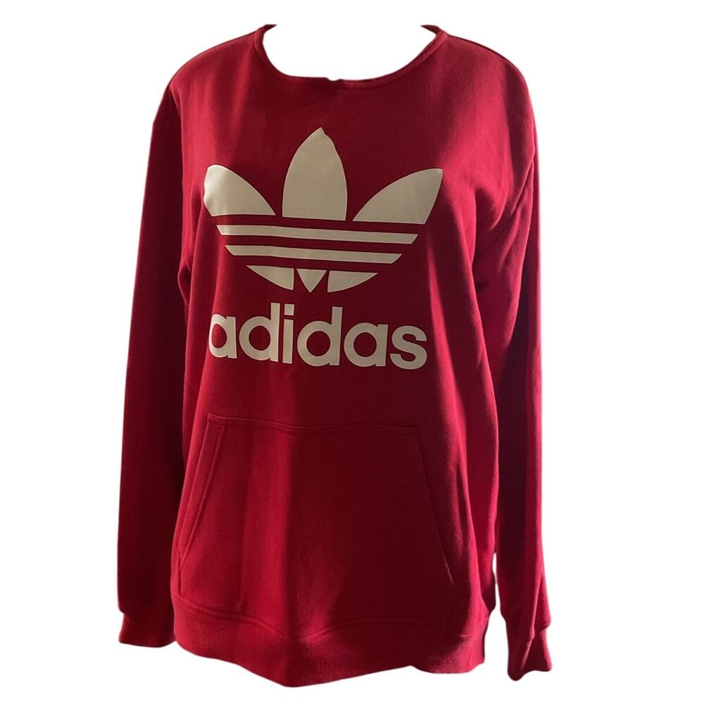 Adidas Originals Trefoil Red Fleece Sweatshirt Women’s Large Crewneck Pullover